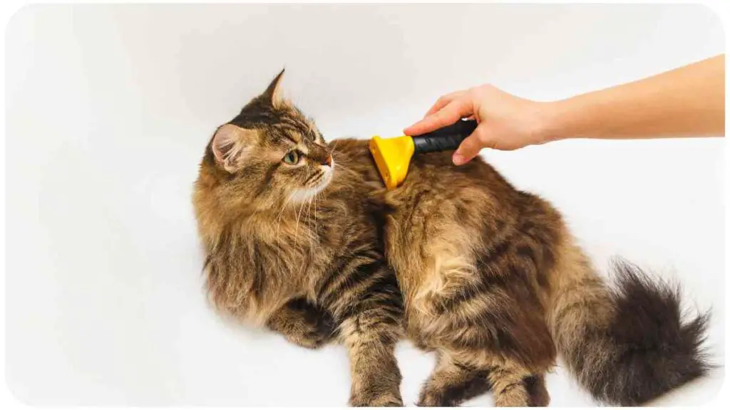 a person brushing a cat on a white background