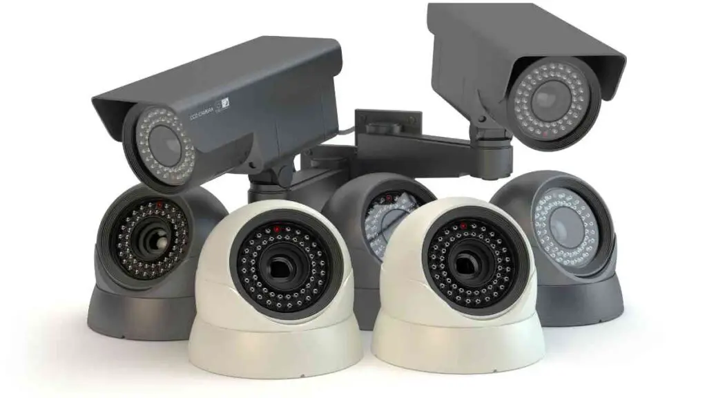 a group of surveillance cameras on a white background